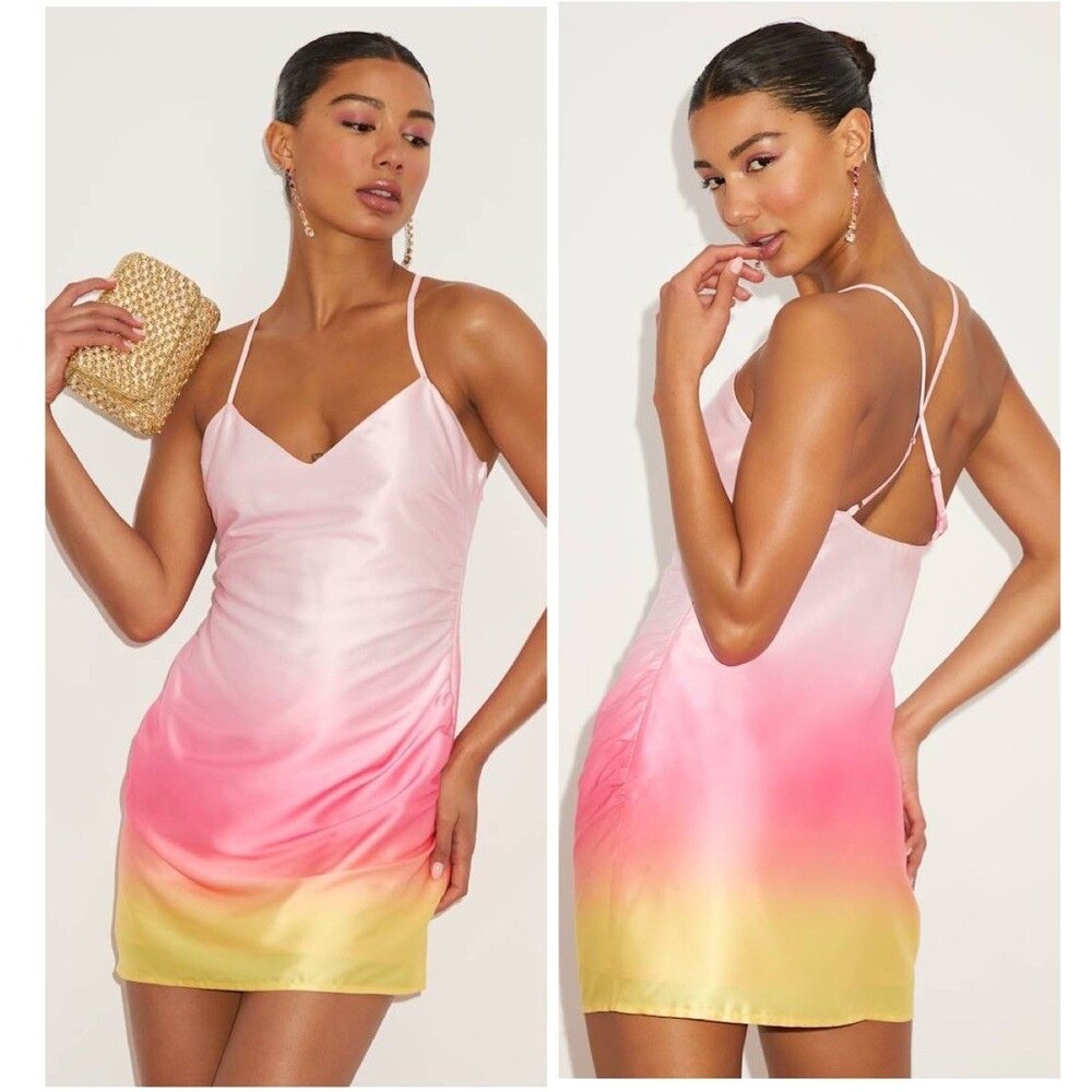 Lulus Dela Light Pink Ombre Satin Mini Dress Size XL NWT Party Sexy Glam Wedding